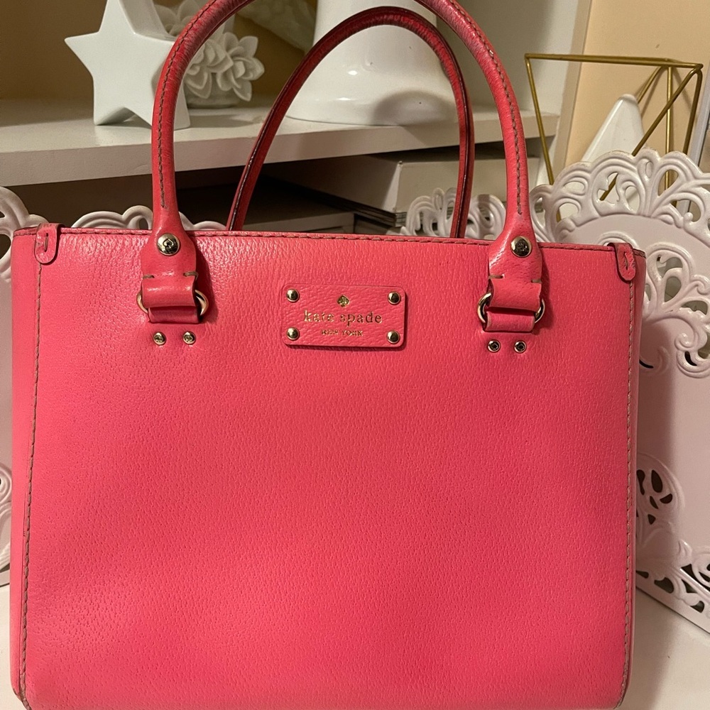 Kate Spade Neon Coral Pink Leather Tote - Picture 14 of 16